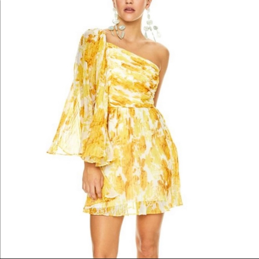 Anthropologie x La Maison Talulah Sunshine XL Yellow 1-Shoulder Floral Toga Mini - Picture 11 of 16